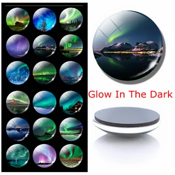 

Aurora Luminous Refrigerator Stickers Magnetic Glow In The Dark New 30mm Glass Cabochon Fridge Magnets Cute Home Decor