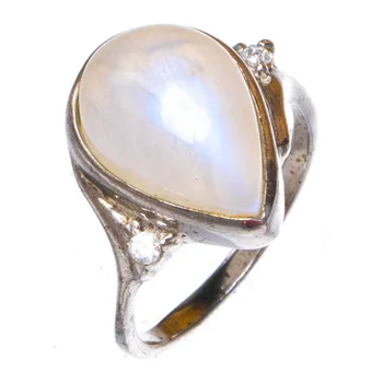 

Natural Rainbow Moonstone And Zircon Handmade 925 Sterling Silver Ring 7 D1169