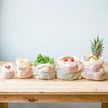 

Reusable Cotton Mesh bag Organic Cotton Reusable Mesh Drawstring Bag Shopping Mall Fruit Vegetable Zero Waste Produce Bag