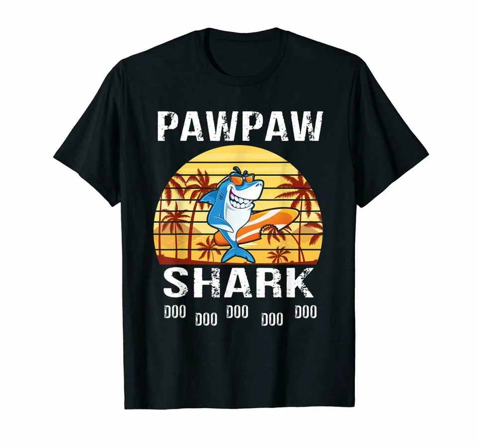Забавная черная футболка Pawpaw Shark Doo Surfing для Дня отца S-3Xl | Мужская одежда