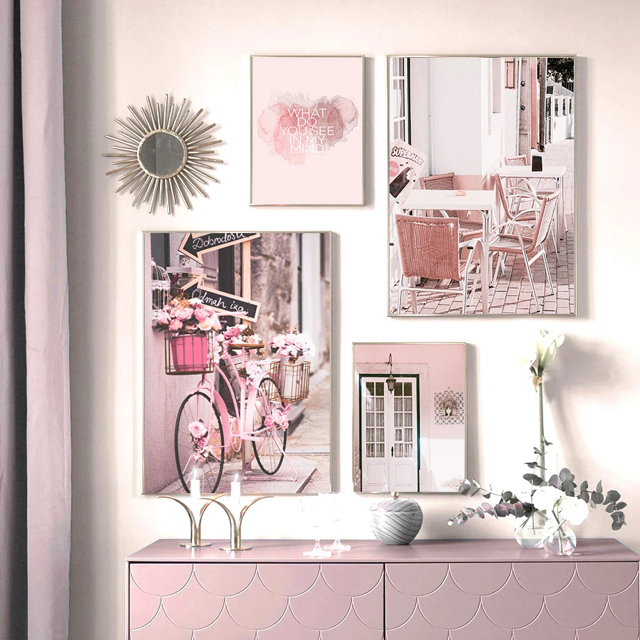 Toile D Art Mural Avec Citation De Cafe Bicyclette Fleur Rose Affiches Et Imprimes Nordiques Photos Murales Decor De Chambre D Enfant Et De Bebe Aliexpress