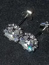 YHAMNI con certificado mujer maciza 925 pendientes de plata de lujo 8mm 2 quilates Zirconia diamante doble Stud pendientes para las mujeres E005