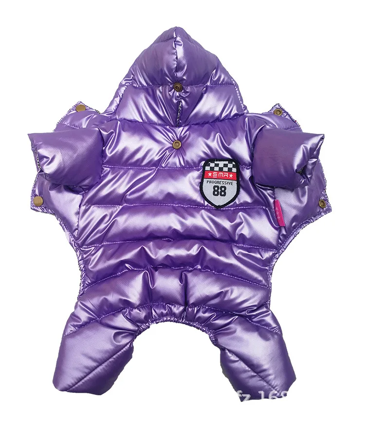 Одежда для маленьких собак; зимние теплые пальто для щенков; Водонепроницаемая Куртка с капюшоном для собак; комбинезоны; одежда для чихуахуа или йоркца; комбинезоны - Цвет: purple