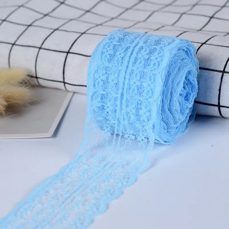 Blue 12yds 45 мм широкая Двусторонняя ремесла кружевная тесьма обрезанная лента Свадьба/День рождения/Рождество/украшения - Цвет: Blue