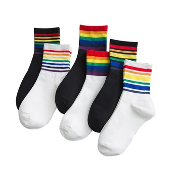 

Winter Women Cotton Rainbow Stripes Socks Fashion Warm Girls Christmas Casual Tide Socks Colorful Striped Socks High Quality