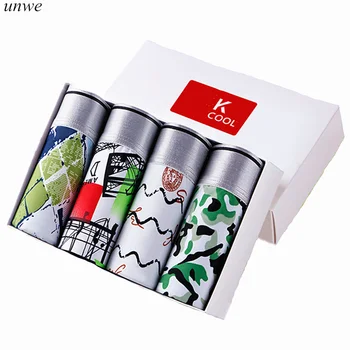 

4 PCS/Set Ink Printed Ice Silk Men Underwear Funny Boxer Shorts for Men Cotton Crotch Seamless Male Underpants