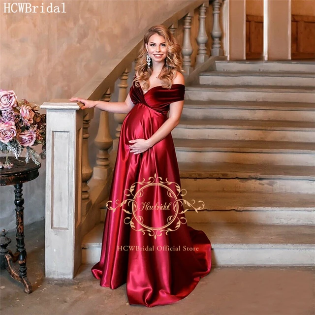 Elegant Burgundy Plus Size Evening Dress For Pregnant Women Velvet Top Off  The Shoulder Long Formal Dresses For Wedding Party - Evening Dresses -  AliExpress