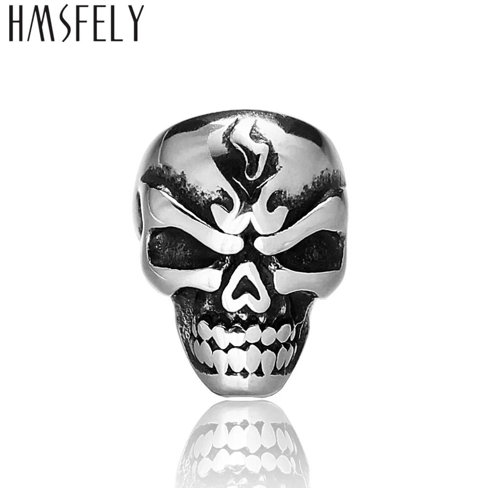 

HMSFELY Stainless Steel Fire Skull Beads Accessories For DIY Leather Bracelet Jewelry Making 6mm 8mm Hole Size Bead Wholsale