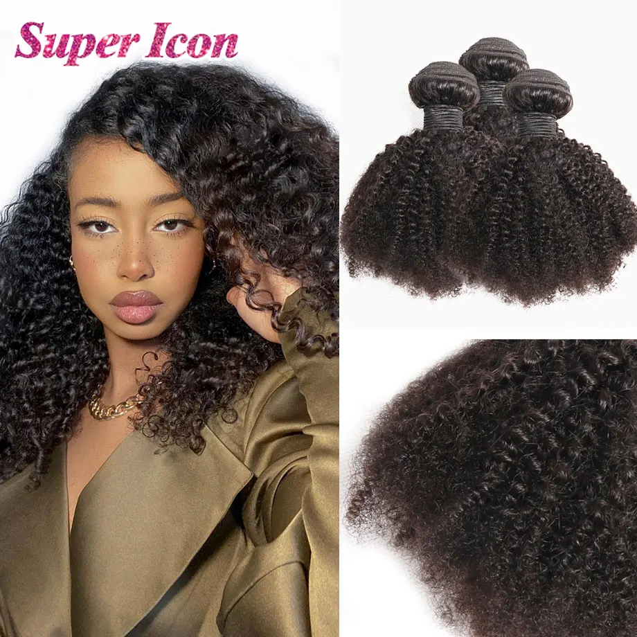 Good Buy Human-Hair-Bundles Afro Kinky Extensions Virgin-Hair Curly Natural Super-Icon 20inch 0LdJlY6JV1e