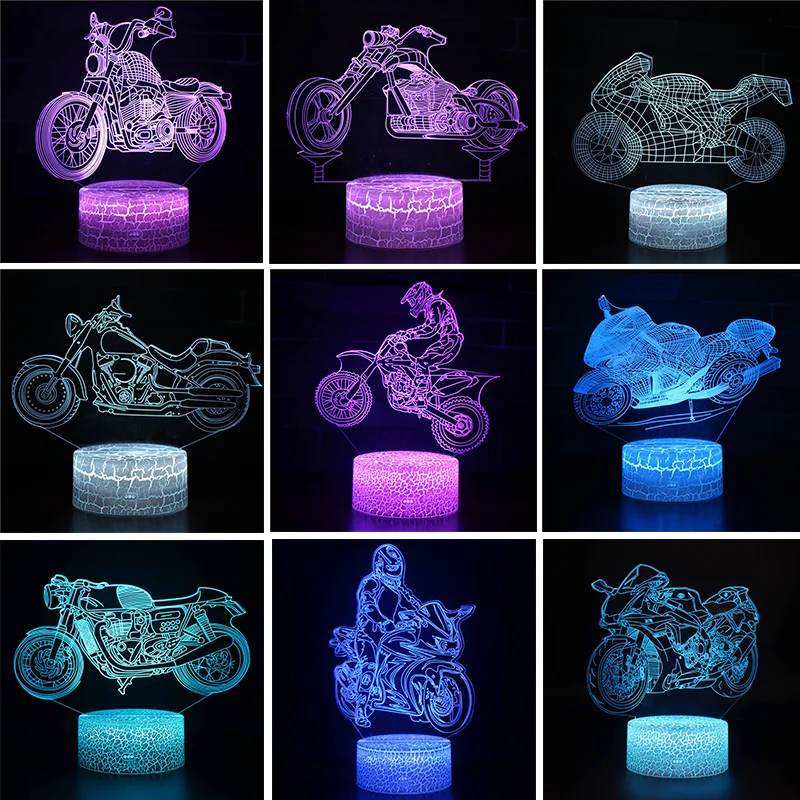 Cool Transportation Motorcycle 3d LED Light 7/16 Colors LED Night Light for Kids Children Bedroom Decor Xmas Birthday Gifts Toys