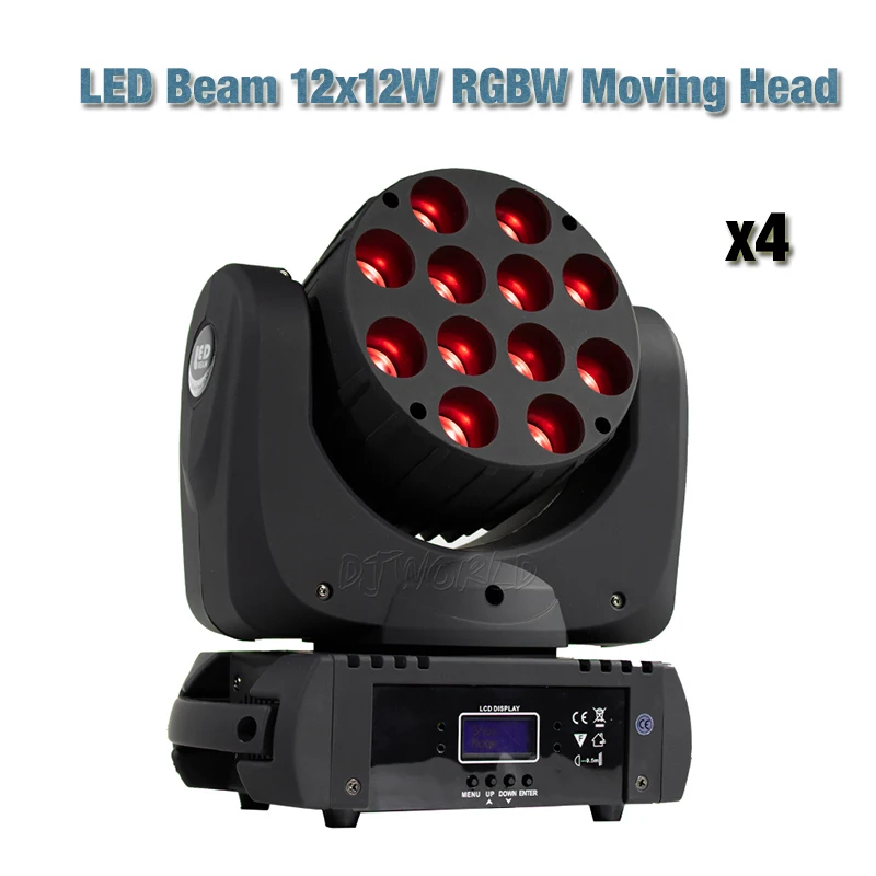4 шт./лот DJ lyre LED 12x12 Вт вращающийся световой луч Wash RGBW 9/16 каналов DMX512 Powercon