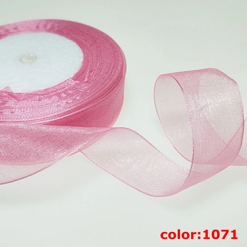 color 1071 HL(50 ярдов/рулон) ленты из органзы оптом украшения, подарочная упаковка Рождество шелковыми лентами кружевной ткани 10/12/15/20/25/40/50 мм - Color: color 1071