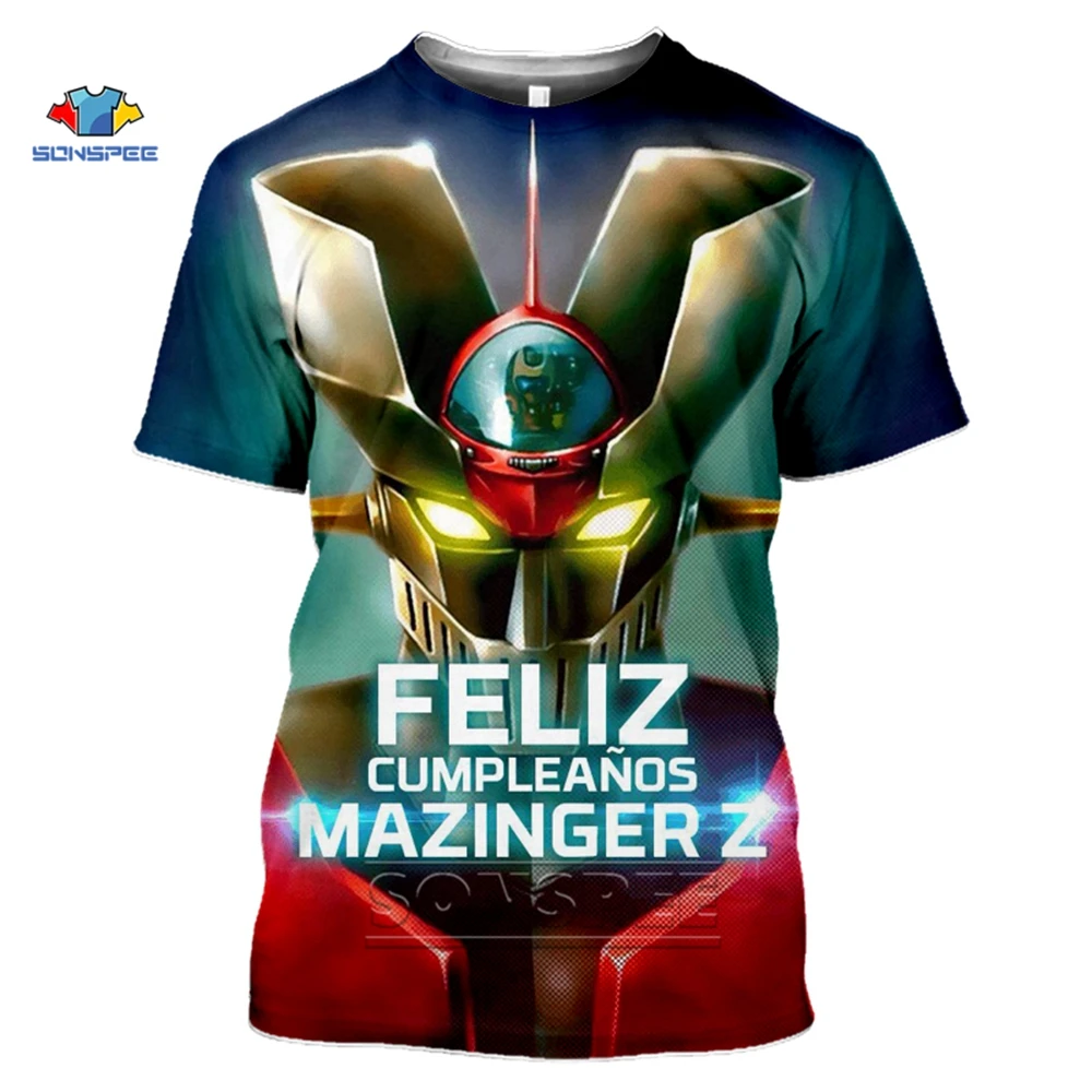

SONSPEE Mazinger Z T Shirt Women 3D Print Japan Robot Anime Tshirt Homme Off White Summer Harajuku Casual Streetwear Sport Top