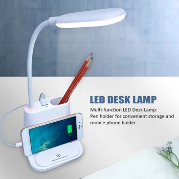 

Home Bedroom Reading College Dorm LED Desk Lamp USB Rechargeable Multifunctional Stepless Dimming Mini 360 Degree Hose Cute