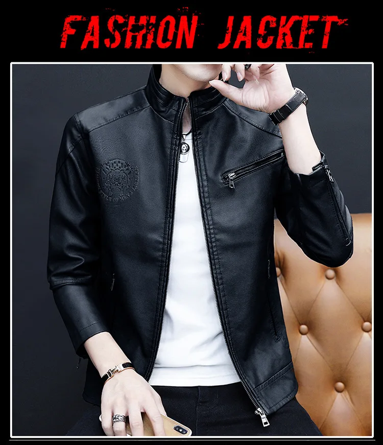 Men Leather Jacket New Style Autumn Korean-style Slim Fit PU Leather Jacket-Style Youth Versatile Motorcycle Jacket Men'S Wear