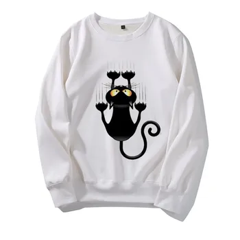 

sweatshirt Women's Autumn Loose O Neck Long Sleeve Black Cat Print Casual autumn Tops moletom sudadera mujer