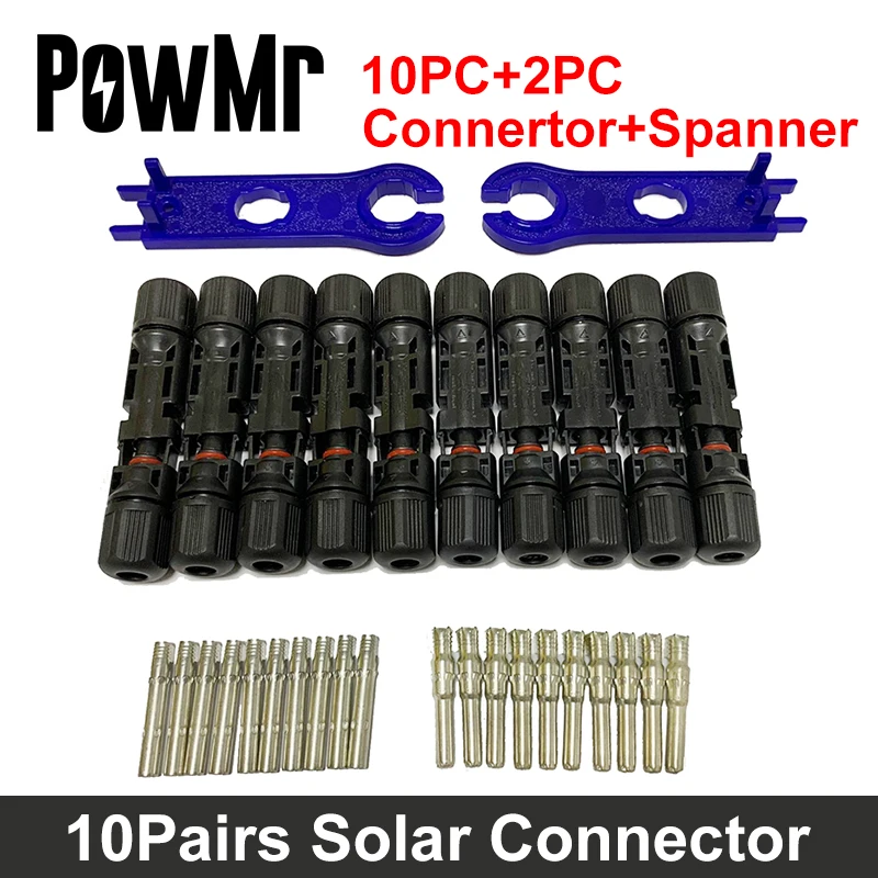 Powmr 10Pc Connettore Solare 2Pc Chiave Libera Maschio Femmina Pannello Solare Connettore Filo Connettore Spina Cavo Adatto 2,5 Mm2 ~ 6.0Mm Connettori