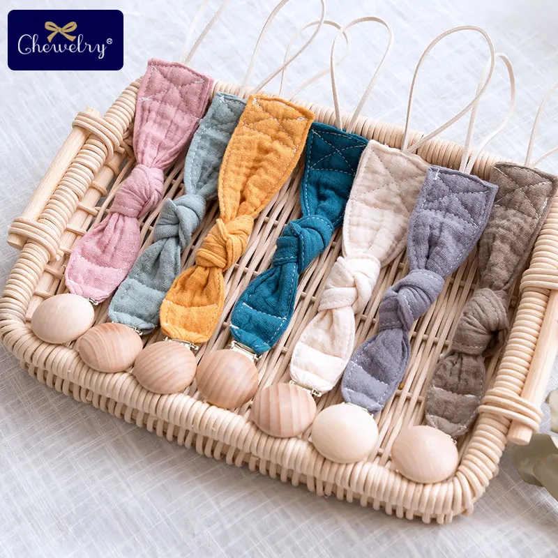 

1PC Wooden Teether Cotton Pacifier Clips Chain Braided Thread Leather Engraved Fox Pacifier Clip Dummy For Kid Feeding Products