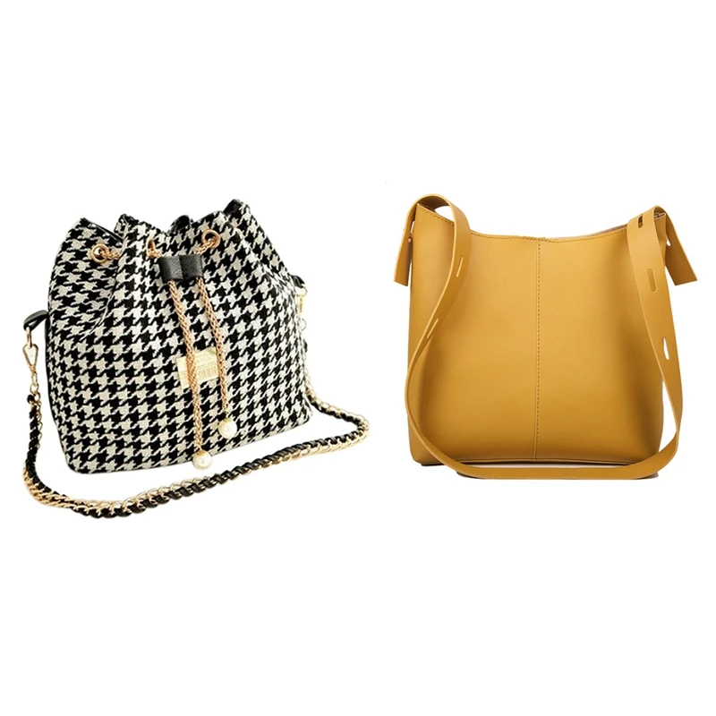 Bolso con cadenas para mujer, bolsa de cubo con rejilla en blanco y negro,  con bolsa de mensajero de Color amarillo, 2 uds.| | - AliExpress