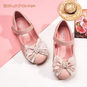 

Newest Autumn Girls leather shoes Children girls baby princess bowknot sneakers pearl diamond single Kids dance shoes A3831-18
