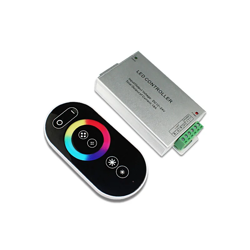 

RGB Controller DC12V-24V 18A 3 Channel Full Touch Wireless RF Remote Controller Adjustable Brightness for RGB LED Strip Lights