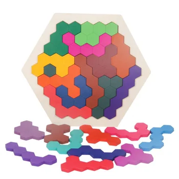 

Wooden Puzzle Brain Teaser Toy 16 Color Hexagonal Children's Educational Toys (Color Is Not Fixed)