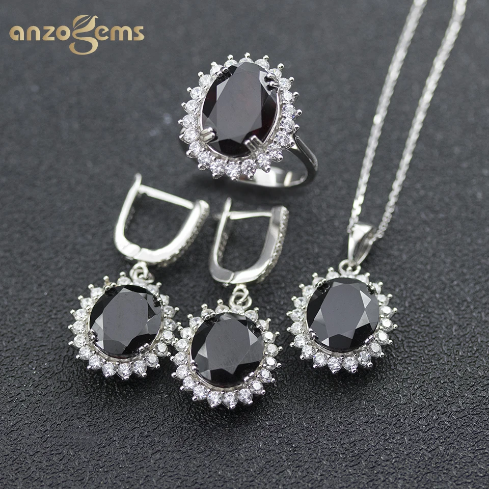 Anzogems 100 natural black jewelry set solidna 925 srebro