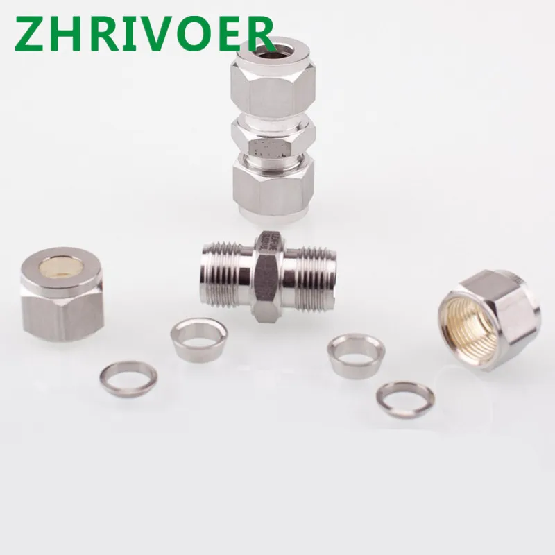 304 SS Pipe straight fitting 1/8'' 3/8'' 1/2'' 4mm 10mm Stainless Steel Pipe and  two ferrule tube fitting