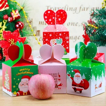 

Behogar 50pcs Merry Christmas Fruit Candie Treat Goody Party Favors Paper Boxes for Xmas Festival Holiday Party Random Style