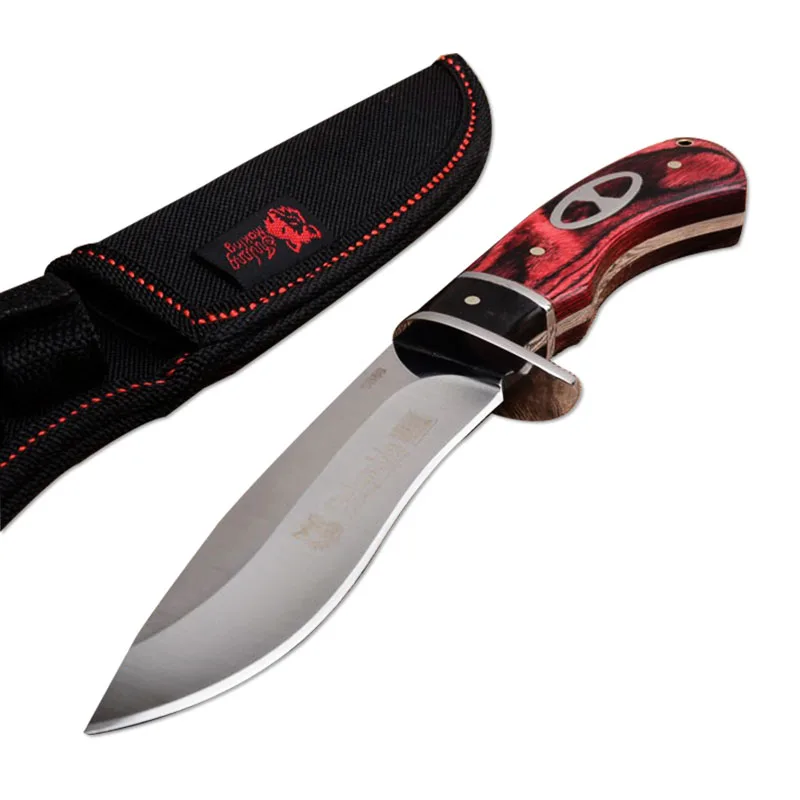 

ToughKeng 5Cr13Wov Steel Outdoor Camping Knife with Steel Handguard, Red Rosewood Handle Fixed Blade Knife Tools
