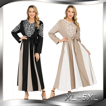 

Women's Middle Eastern Fashion Embroidery Muslim Ethnic Style Dress Round Neck Long Sleeve Stitching Dress