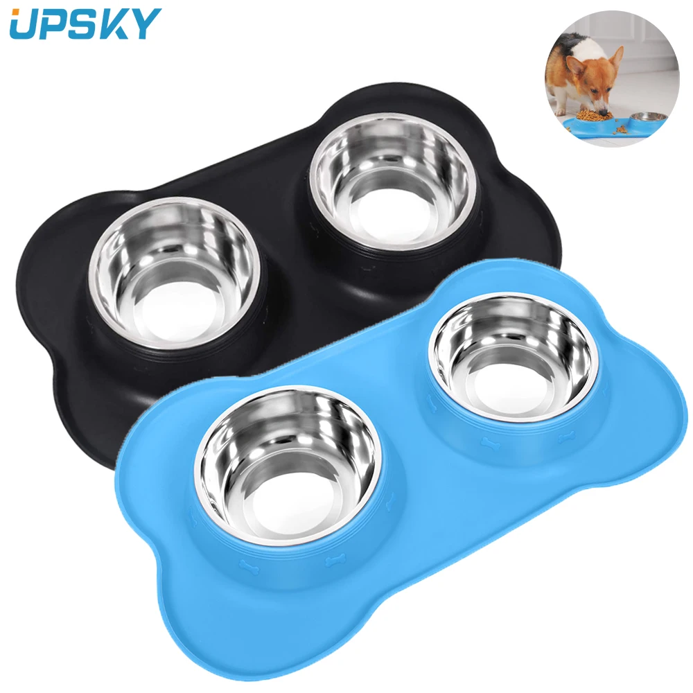 UPSKY двойная собачья кормушка для воды и корма миски с милым нескользящим