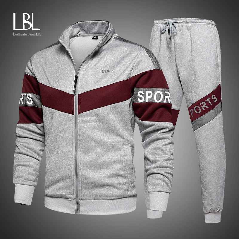 Mens Tracksuits Hoodie-Sets Sweatshirt Printing-Suit-Set Spring Zipper Fleece Sport Casual