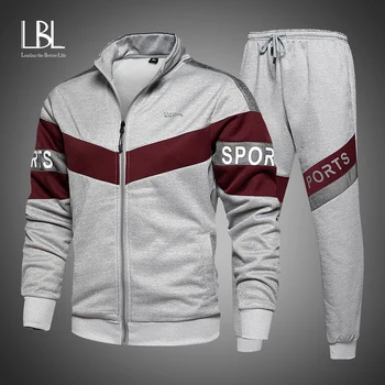 New Spring Mens Clothing Men Hoodie Sets Printing Suit Set Fleece Zipper Sweatshirt Casual Sport Sweatpants Mens Tracksuits 2021 1