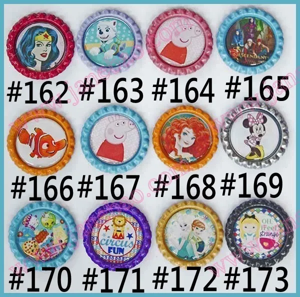 200pcs1 дюймовая мультяшная плоская Бутылочная крышка с персонажами из мультфильмов, плоская бутылочка для самостоятельного изготовления волос, аксессуары для волос