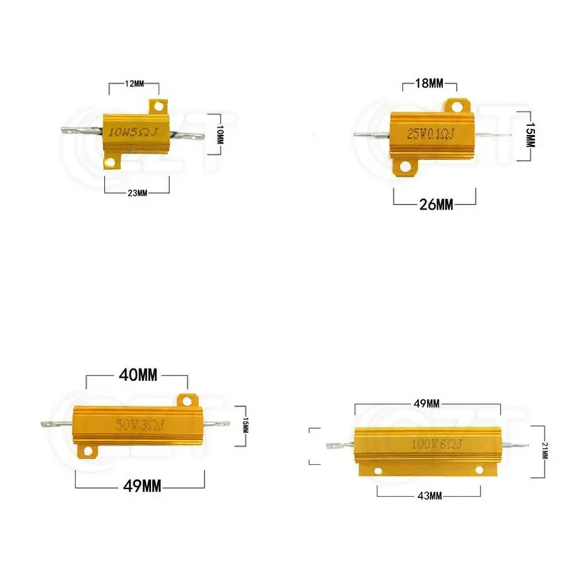 Coque métallique en aluminium, résistance enroulée 0.01 ~ 30K 1 2 3 5 6 8 10 20 100 150 200 300 500 1K 10K ohm 1 pièces