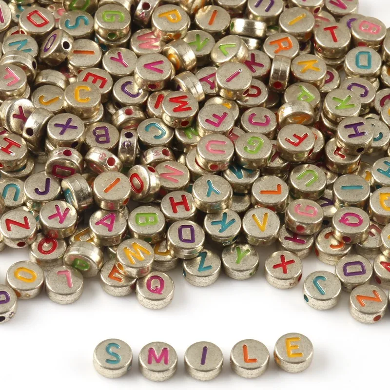 

4x7mm Mixed Colorful Letter Acrylic Beads Round Flat Alphabet Spacer Beads for Needlework Jewelry Making Diy Bracelet Necklace