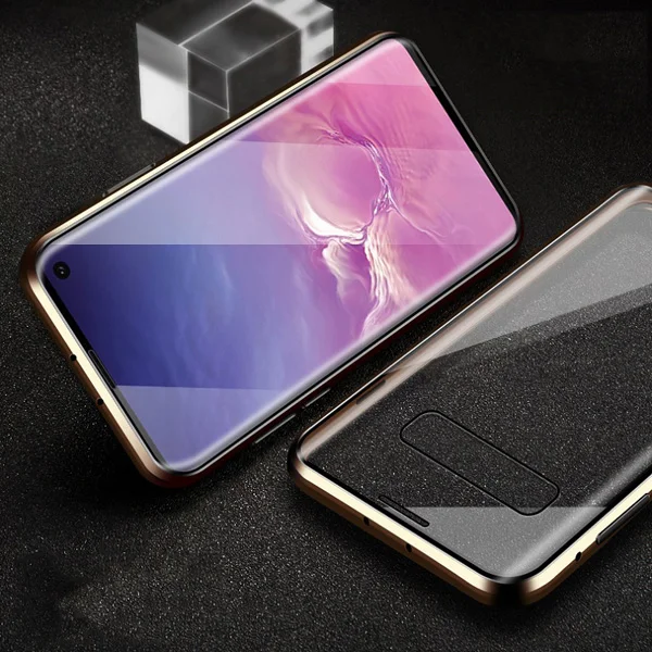 Gold Магнитный металлический чехол для samsung Galaxy S10 Lite S9 S8 Plus Note 10 Pro 9 8 A7 A50 A60 A70 двухстороннее закаленное стекло - Цвет: Gold