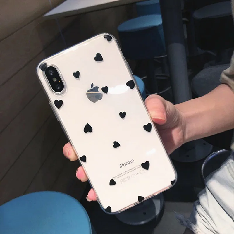 Black Чехол для телефона LOVECOM для iPhone 11 Pro XS Max XR XS X 6 6S 7 8 Plus Love Heart из мягкого термополиуретана Ультратонкий Прозрачный чехол для задней панели телефона в подарок - Цвет: Black