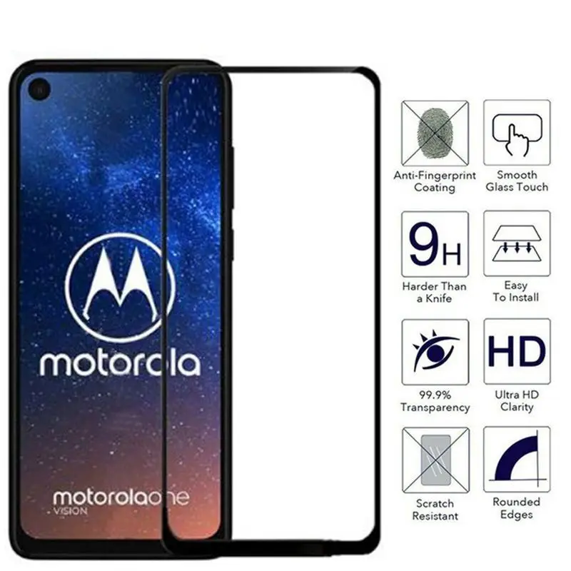 

Full Cover Tempered Glass Screen Protector for Motorola One Action Vision Zoom Moto G7 Plus Power Play E6 E5 Protective Film