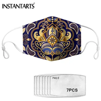 

INSTANTARTS Art Bohemian Floral Printed Outdoor Reuasable Mouth Masks Face Cover Macka with PM 2.5 Filter Paper Unisex Masque