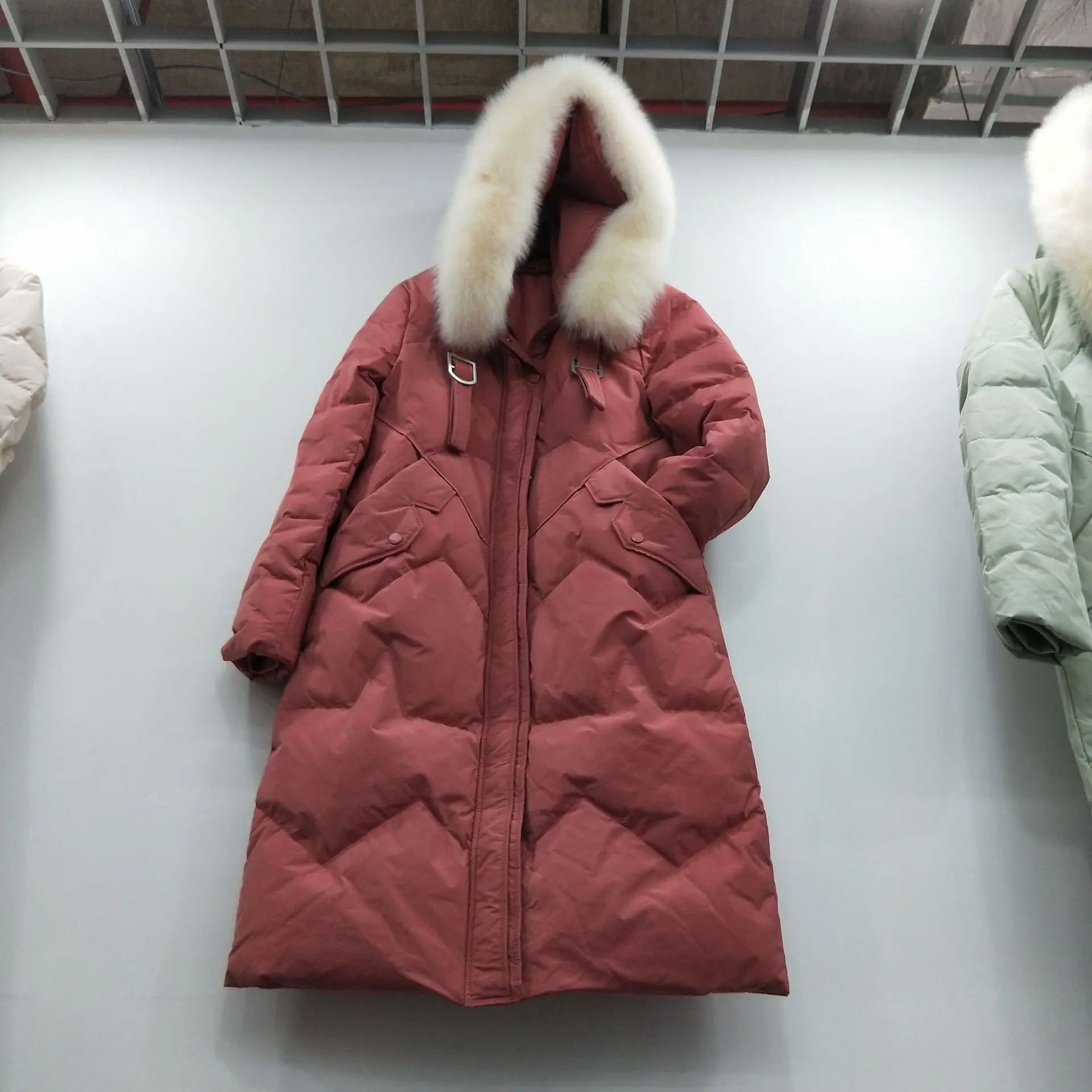 Dongdaemun, большой меховой воротник, пуховик, женский, средней длины,, стиль,, корейский стиль, модный, приталенный, для похудения, Coa