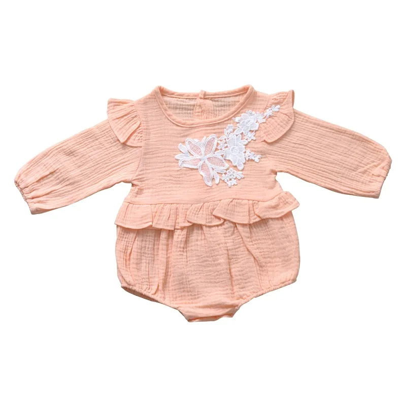 

Baby Girl Clothes 2019 Autumn New Baby Long-Sleeved Solid Color Romper Girls Knitted Flower Pattern Decoration Rompers For 0-2Y