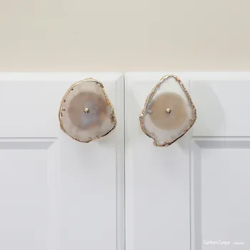 

Ins style natural agate+ brass knob rough stone cutting knob for bedroom drawer pull knobs handle / 4 color