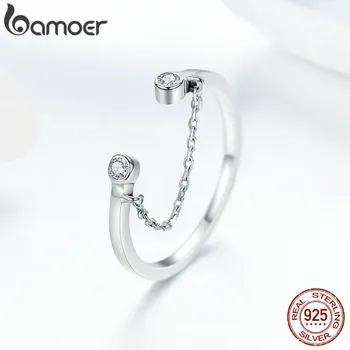 

BAMOER Open Half Chain Ring for Women 925 Sterling Silver Original Design Simple Fine Jewelry GXR216