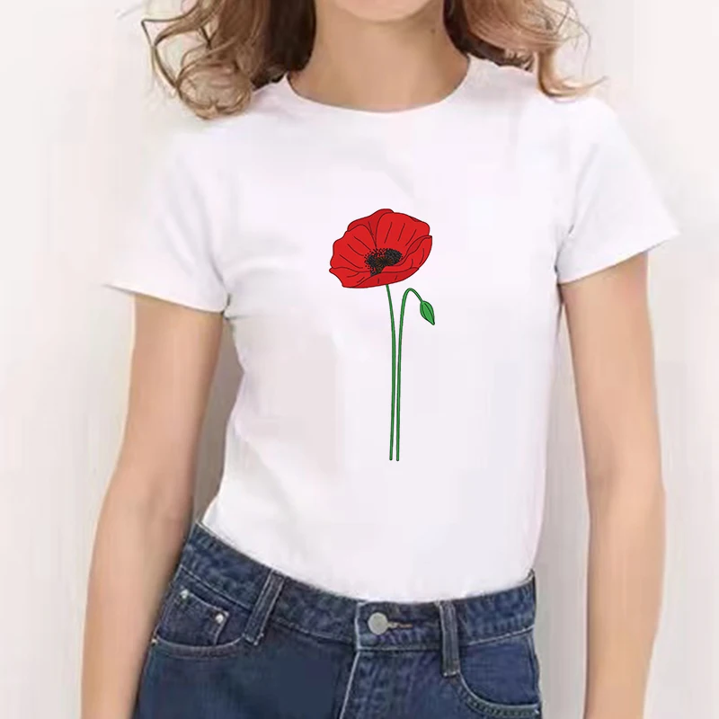 blanca con estampado de flores para mujer, camisetas de manga corta con cuello redondo, gran tamaño para mujer, ropa de calle a la moda 2021 _ - AliExpress Mobile