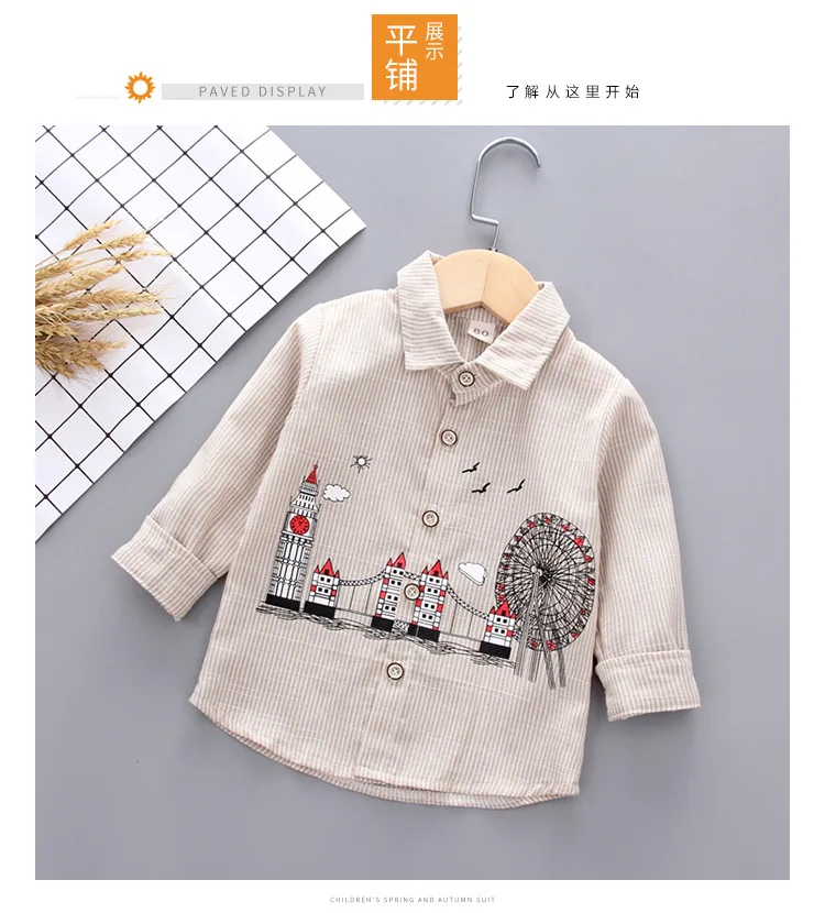 New Style Spring Clothing CHILDREN'S Shirt Men's Stripes Long Sleeve Spring And Autumn Children Shirt Printed Korean-style