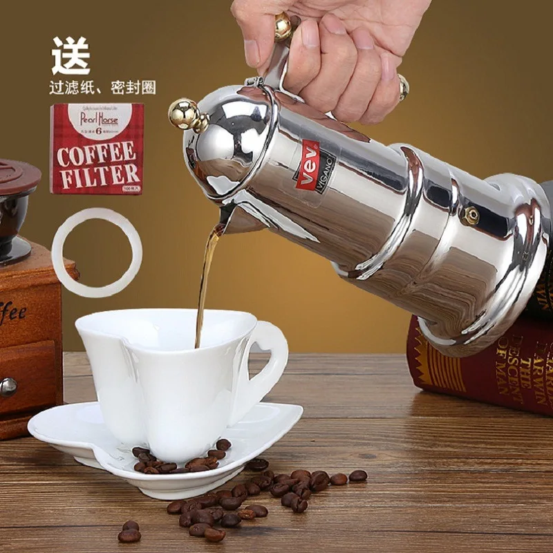 

High-End Italian European-Style Stainless Steel Concentrated Coffee Maker Household Extraction Coffee Machine Mocha Pot