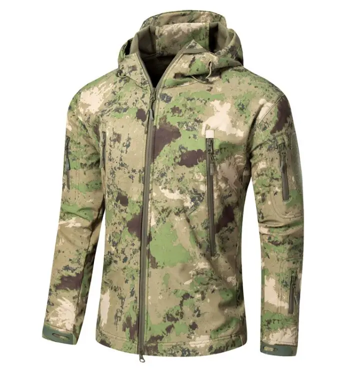 Green Camo Мужская армейская камуфляжная куртка и пальто Военная тактическая куртка зимняя водонепроницаемая мягкая оболочка куртки ветровка охотничья одежда - Цвет: Green Camo