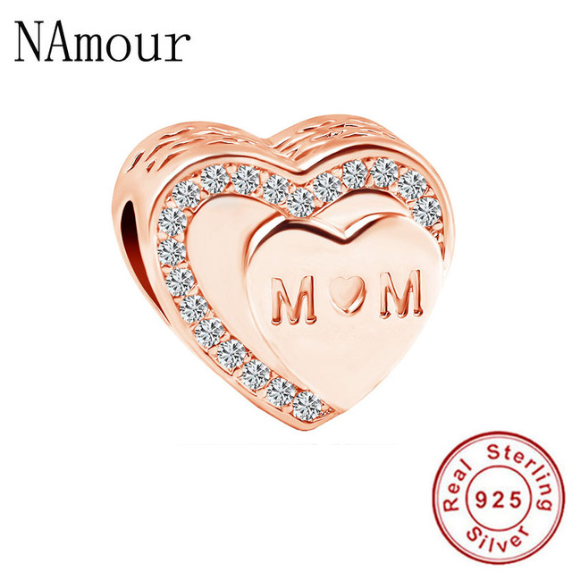 925 Sterling Silver Beads Charm Rose Gold Mother Son Family Tree  Charms Fit Original Pandora Bracelets Women Jewelry